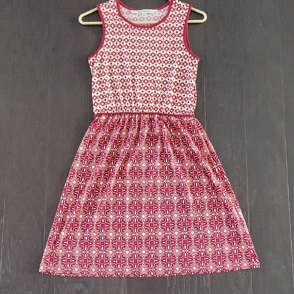 Max Studio Red and Cream Sleeveless A-Line Sundress